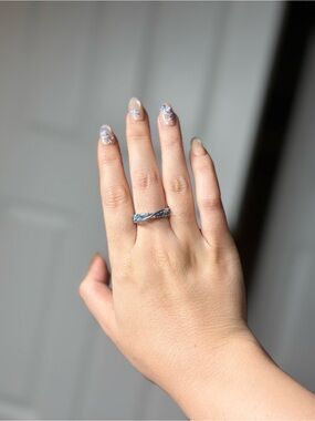 Sterling Silver Blue Opal Twist Band Ring - Women